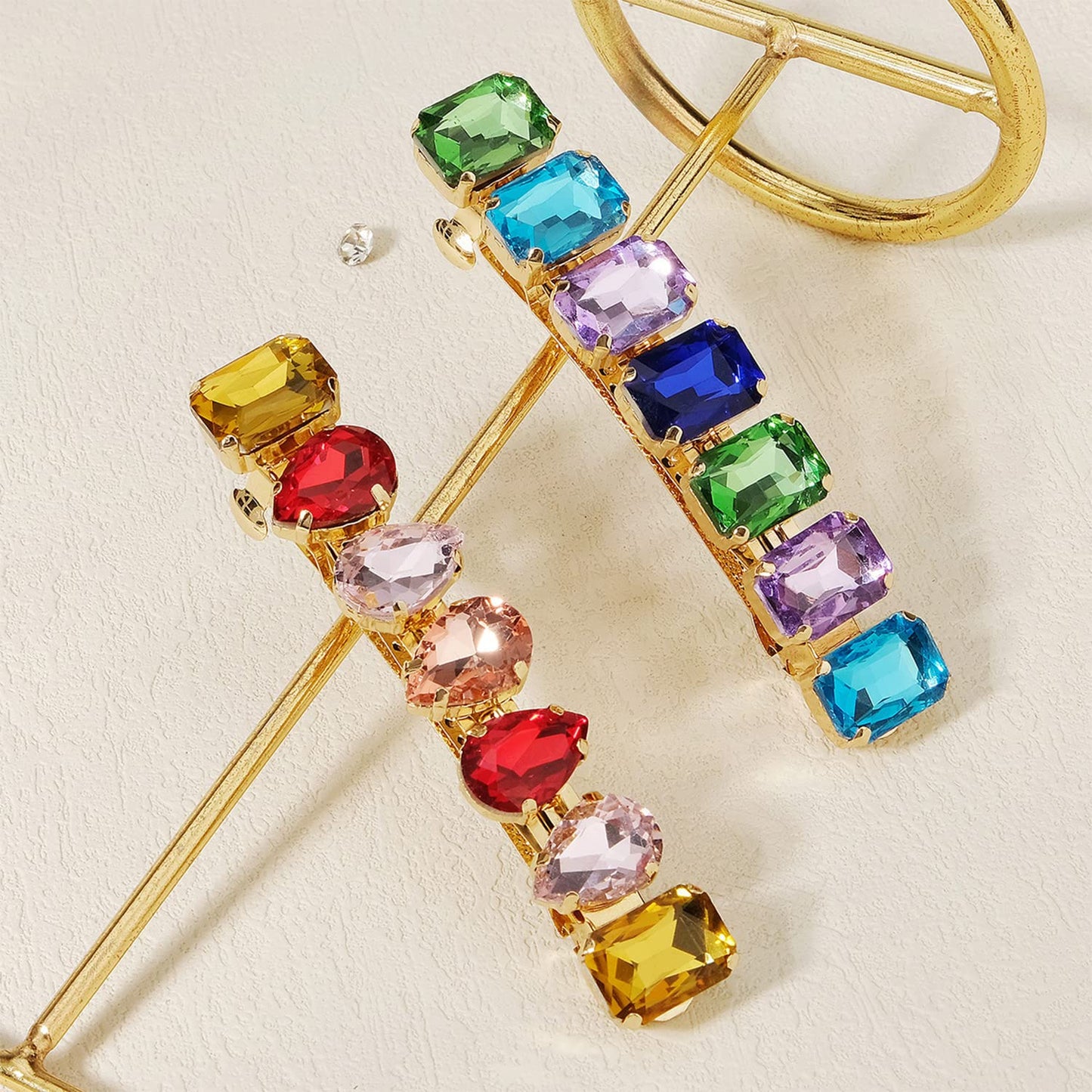 Austrian Crystal Hair Barrettes, 2Pcs Rhinestones Hair Clips, Colourful Sparkly Hairgrip Hair Headwear Accessories for Women Girls