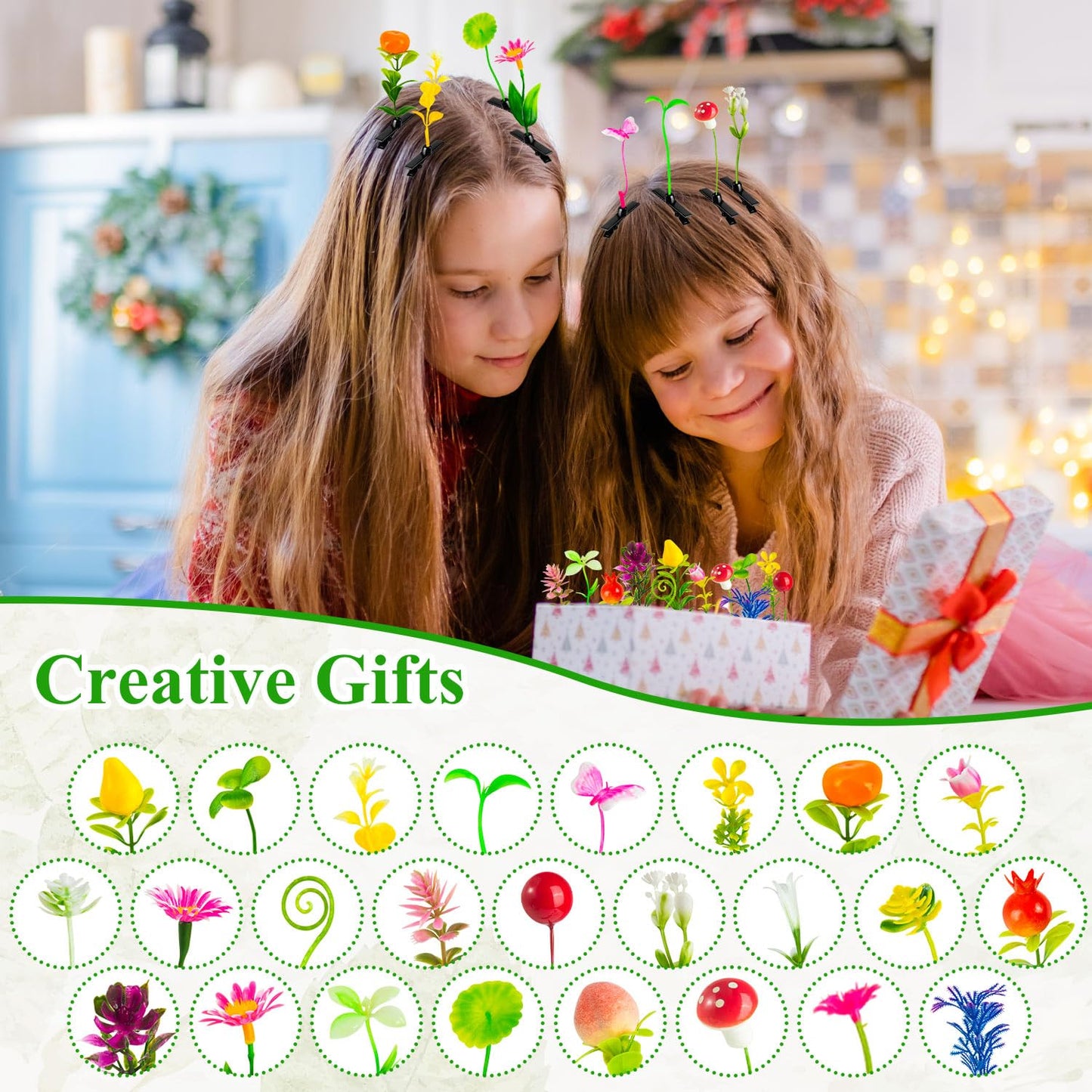 100 Pcs Sprout Clips Mixed Style Plant Hairpins Little Grass Sprout Hair Clips Butterfly Mushroom Hair Accessories Gift for Women Girls Kids Party School