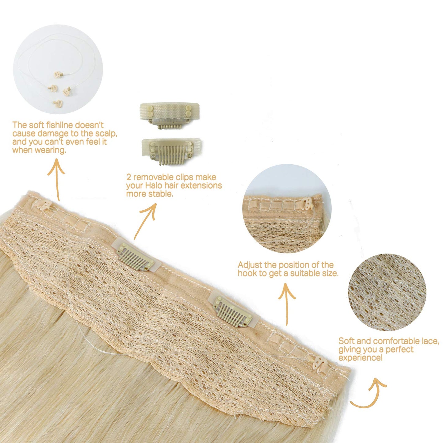 WindTouch Wire Hair Extension 16inch Solid Color Platinum Blonde #60 Remy Real Human Hair Wire Extensions 80g/Pack Invisible Hidden Secret Fishline Flip In Hair Extensions