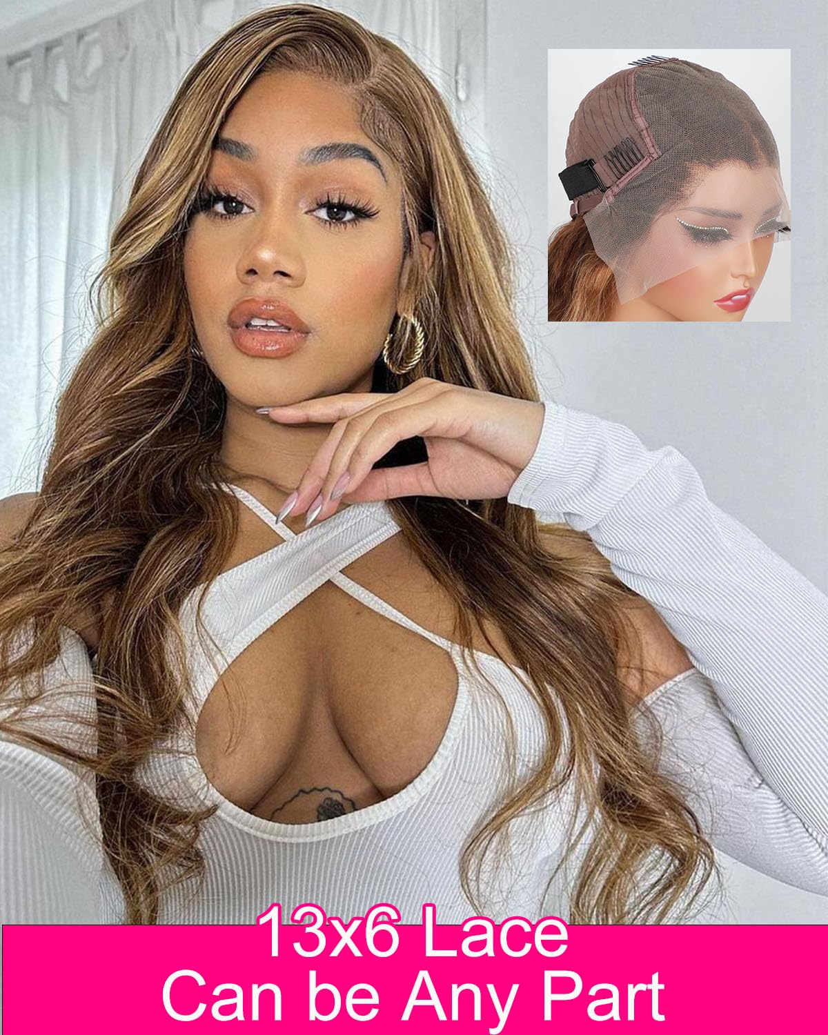 Vshow Highlight Ombre Lace Front Wig Human Hair Honey Blonde HD Lace Frontal Wigs Human Hair 180 Density 13x6 Body Wave Lace Front Wigs Human Hair Pre Plucked for Women 22Inch