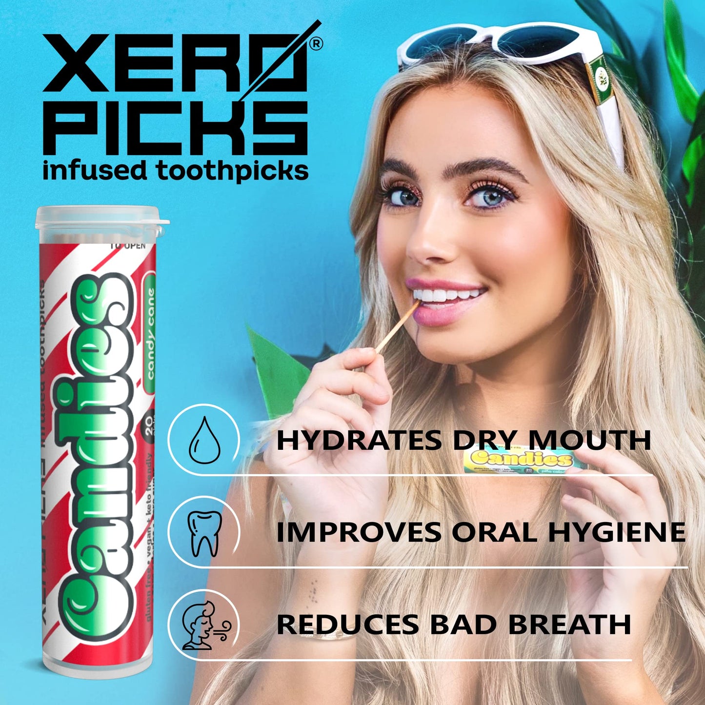 Xero Picks Candies Infused Flavored Toothpicks for Long Lasting Fresh Breath & Dry Mouth Prevention - 60 Picks - 3 Pack - Limited Edition Candy Cane