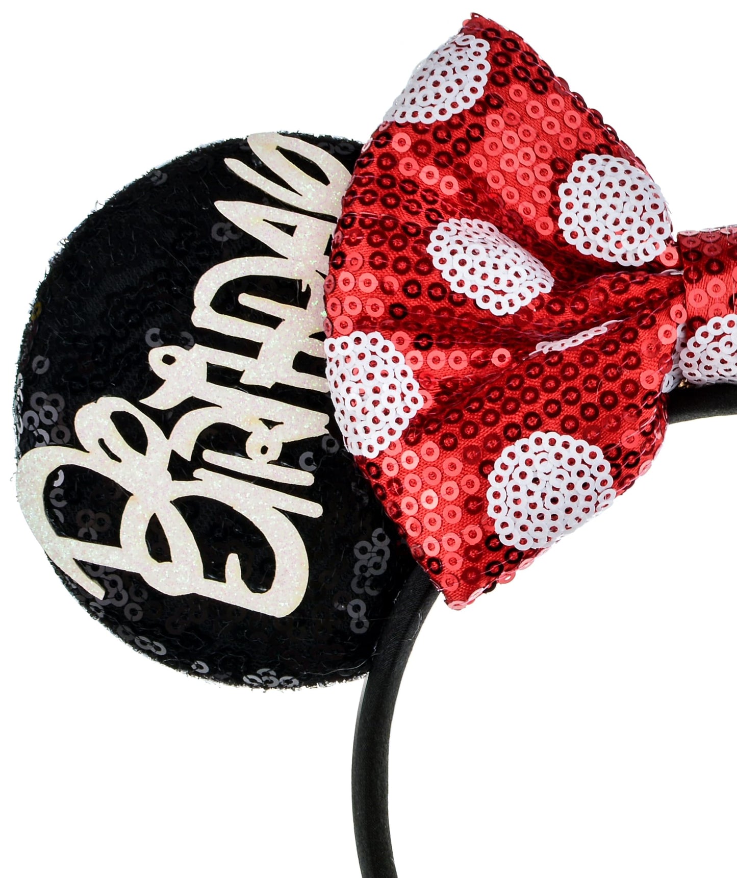 A Miaow Fashion MM Bow Sequin Headband Sparkle Glitter Mouse Ears Hairband Classic Red Hair Hoop Party Costume Photography Props (Birthday Girl)