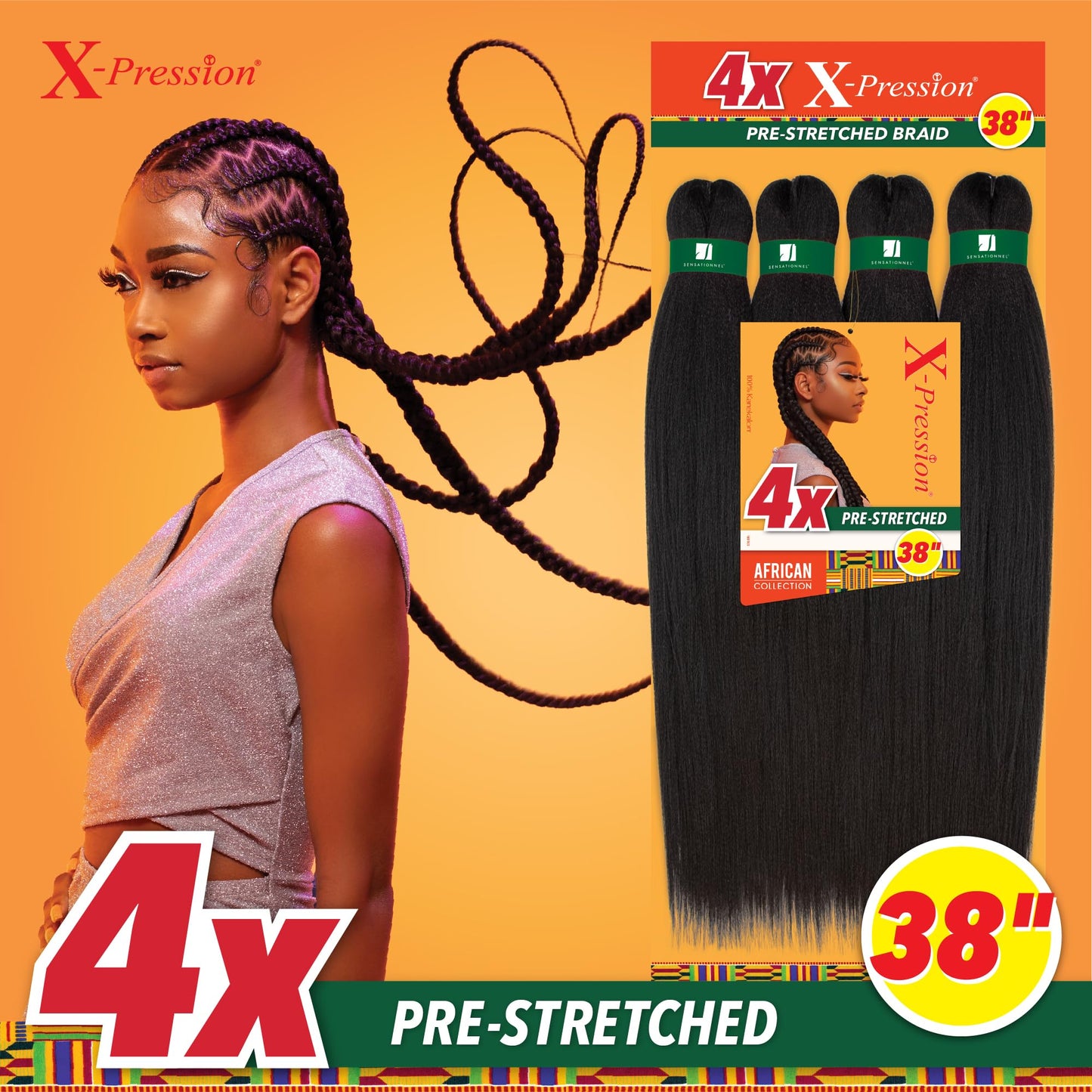 Sensationnel Xpression prestretched braiding hair - 4x xpression 38 inch flame retardant smooth yaki braid - 4x x-pression 38 inch (1 pack, BG BURGANDY)
