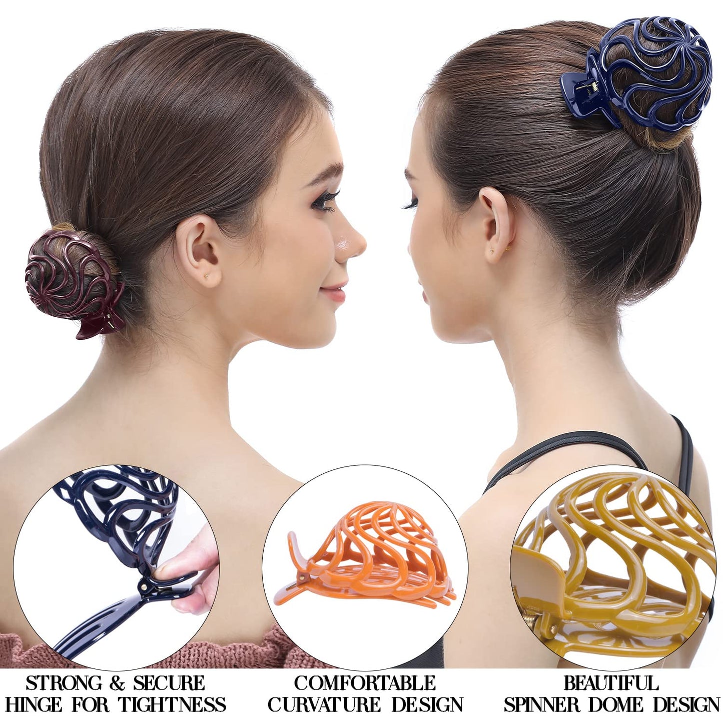 RC ROCHE ORNAMENT 6 Pcs Womens Shell Dome Round Circle Stylish Plastic Strong Grip Hinge Side Slide Bun Maker Clips Girls Beauty Accessory Hair Clip, Medium Classic Multicolor