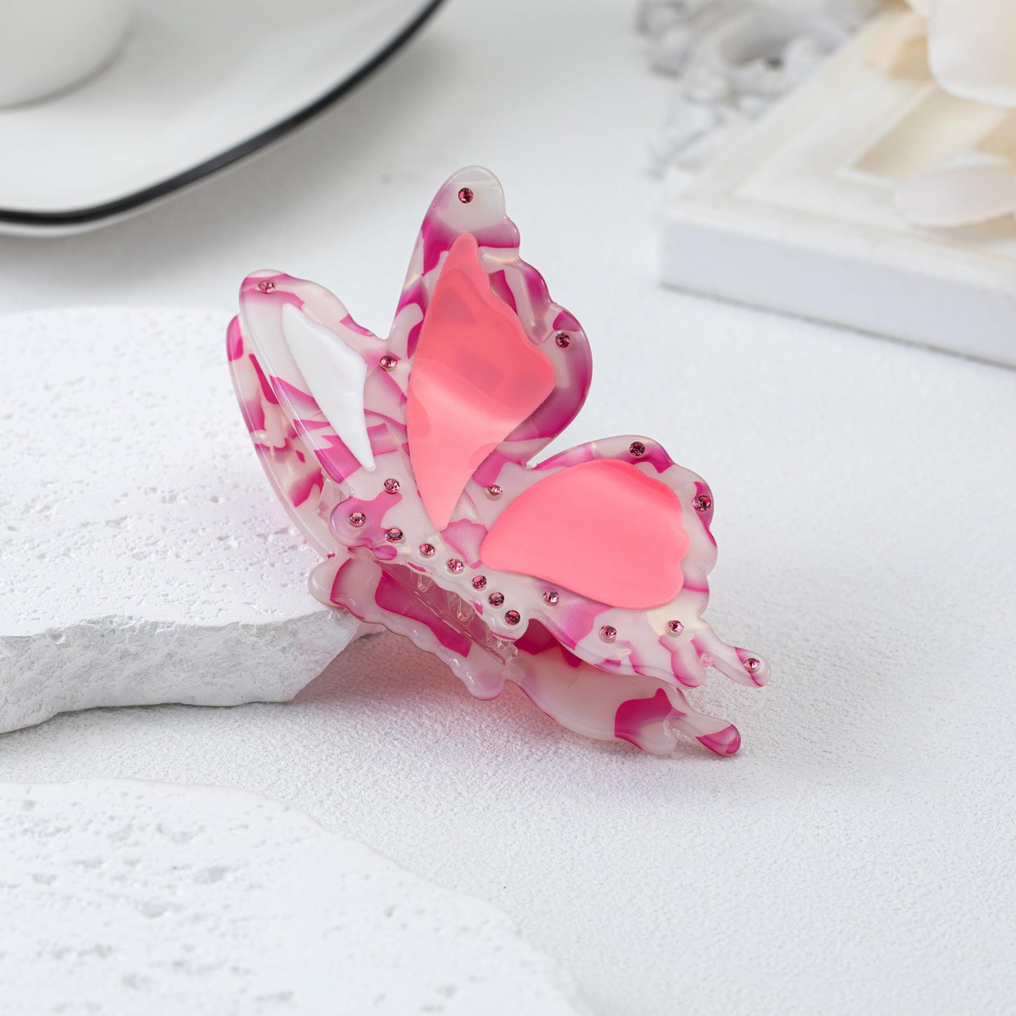 Butterfly Hair Clips Acetate Rhinestone Hair Claw Clips Jaw Clips 2.9 inch Butterfly Hair Claw Clips,Beautiful Pink Butterfly Hair Clips Hair Accessories for Women(small butterfly-pink)