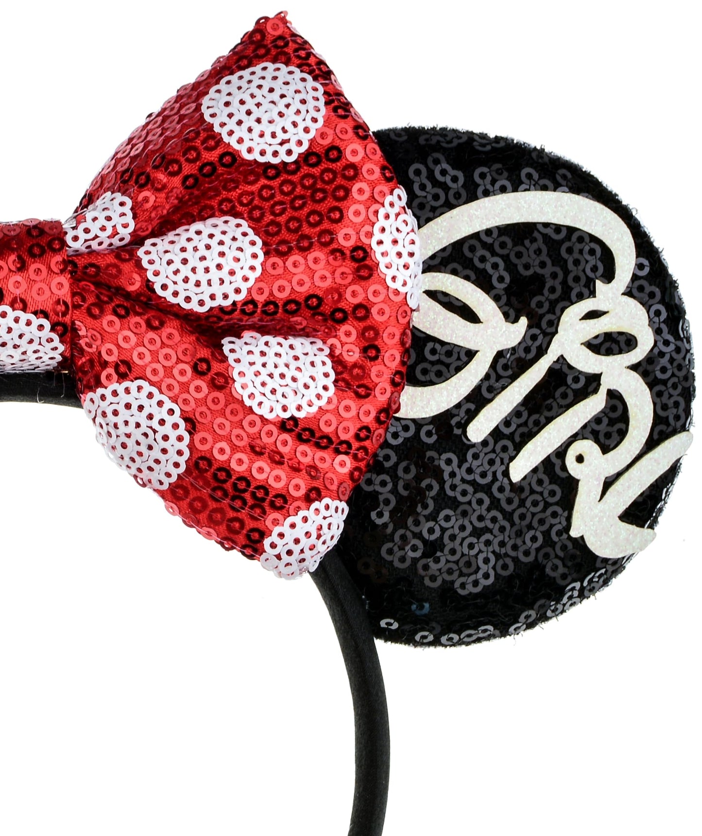 A Miaow Fashion MM Bow Sequin Headband Sparkle Glitter Mouse Ears Hairband Classic Red Hair Hoop Party Costume Photography Props (Birthday Girl)