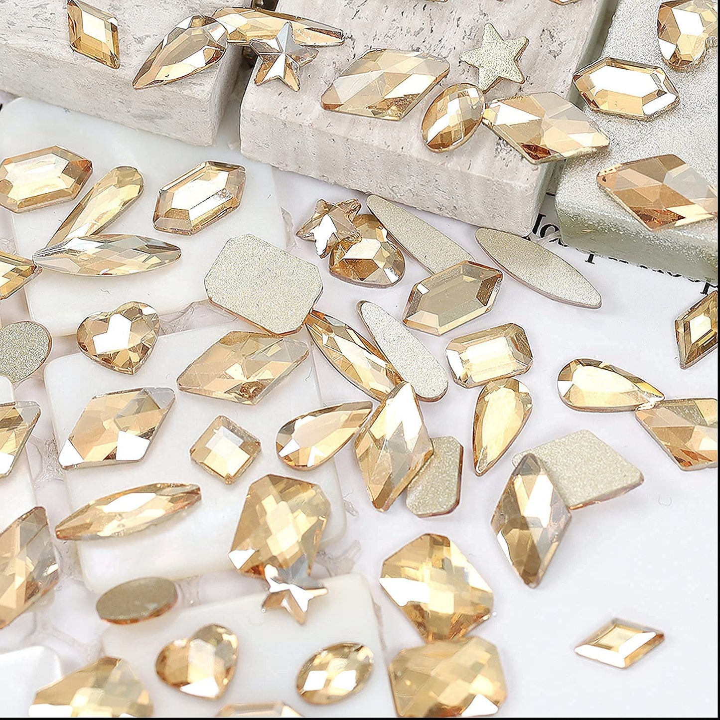 4880Pcs Rhinestones for Nail, AB Champagne Crystal Nail Rhinestones Set, Nail Round Beads Flatback Glass Gems Stones, Multi Shapes Nail Rhinestones for Nail DIY Crafts Clothes Shoes Jewelry