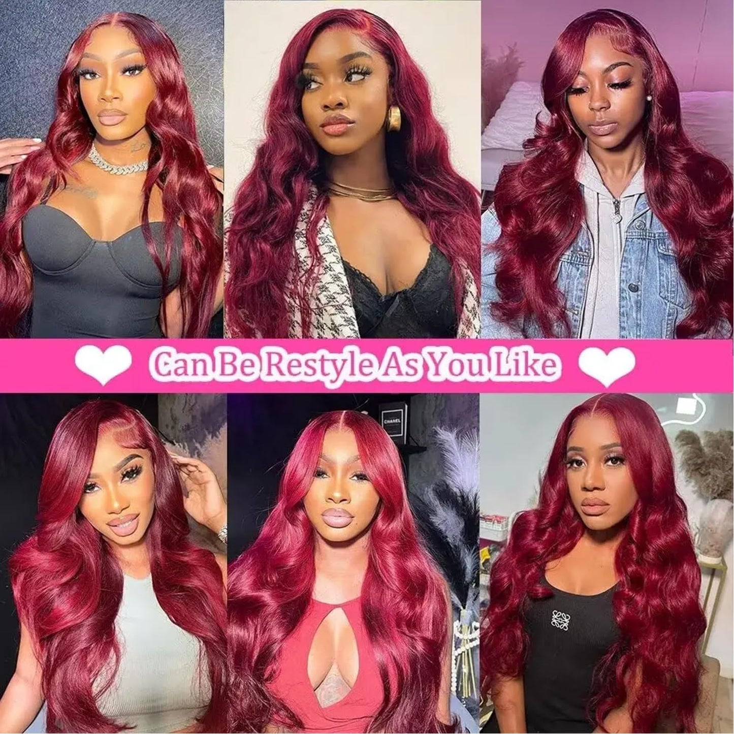 99j Burgundy Lace Front Wigs Human Hair 13x4 HD Lace Front Wigs Human Hair Pre Plucked Body Wave Glueless Frontal Wigs Human Hair 180% Density Wine Red Colored Human Hair Wigs For Women 20 Inch