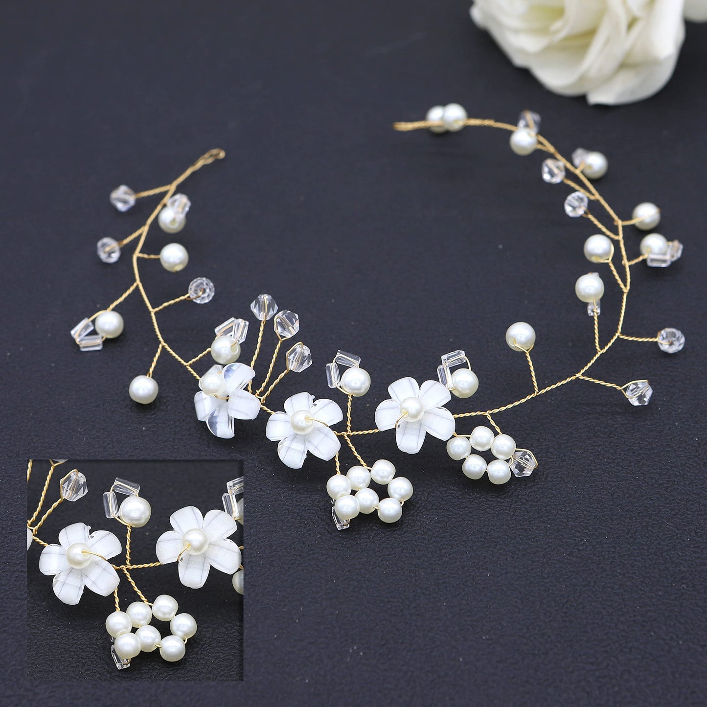 Braveamor Bridal Headpiece Headband Wedding Hair Vine with Pearls Bridal Headpiece Wedding Hair Accessories for Brides Bridesmaids Flower Girls (4 Pack)(Pattern 1-Gold)