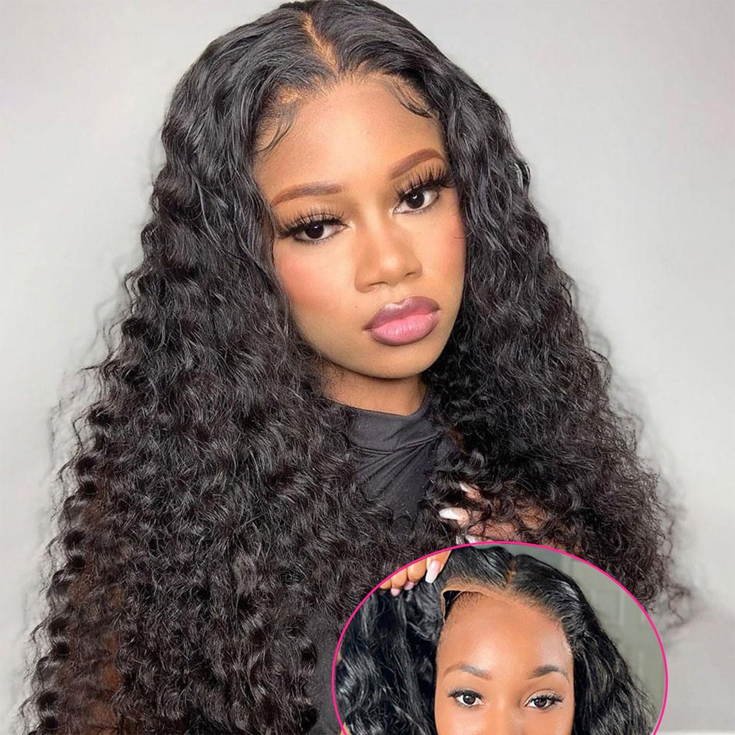 BeautyGrace 22Inch Glueless Wigs Human Hair Pre Cut Lace 4x4 Lace Closure Wigs Human Hair for Beginners Brazilian Virgin Deep Wave Lace Front Wigs Human Hair Natural Color(22Inch)