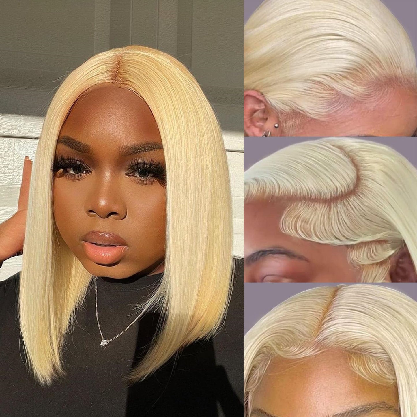 BeautyGrace 613 Blonde Bob Wig Human Hair 12Inch Brazilian Virgin 613 Bob Wig Human Hair 150% Density 13x4 Blonde Bob Lace Front Wigs Human Hair Pre Plucked With Baby Hair(12Inch)
