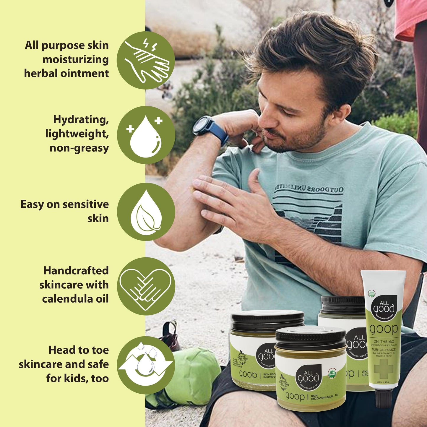 All Good Goop on the Go - Chafing Cream, Dry Skin Salve, Cracking Lip Moisturizer - Soothes, Hydrates & Calms - Travel Size Recovery Balm 1oz (2-pack)