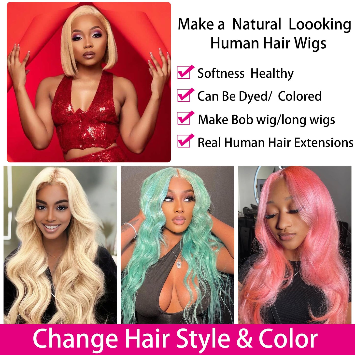 613 Bundles Human Hair 3Bundles/set #613 Light Blonde Color Real Human Hair Bundles Extensions 3Bundles Can Be Full Head Blonde Bundles (10 12 14 Inch)