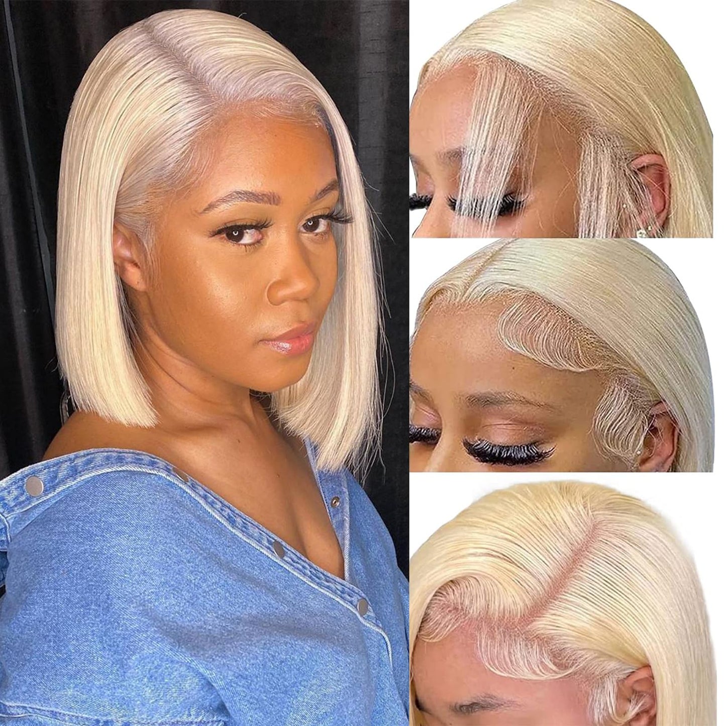 BeautyGrace 613 Blonde Bob Wig Human Hair 12Inch Brazilian Virgin 613 Bob Wig Human Hair 150% Density 13x4 Blonde Bob Lace Front Wigs Human Hair Pre Plucked With Baby Hair(12Inch)