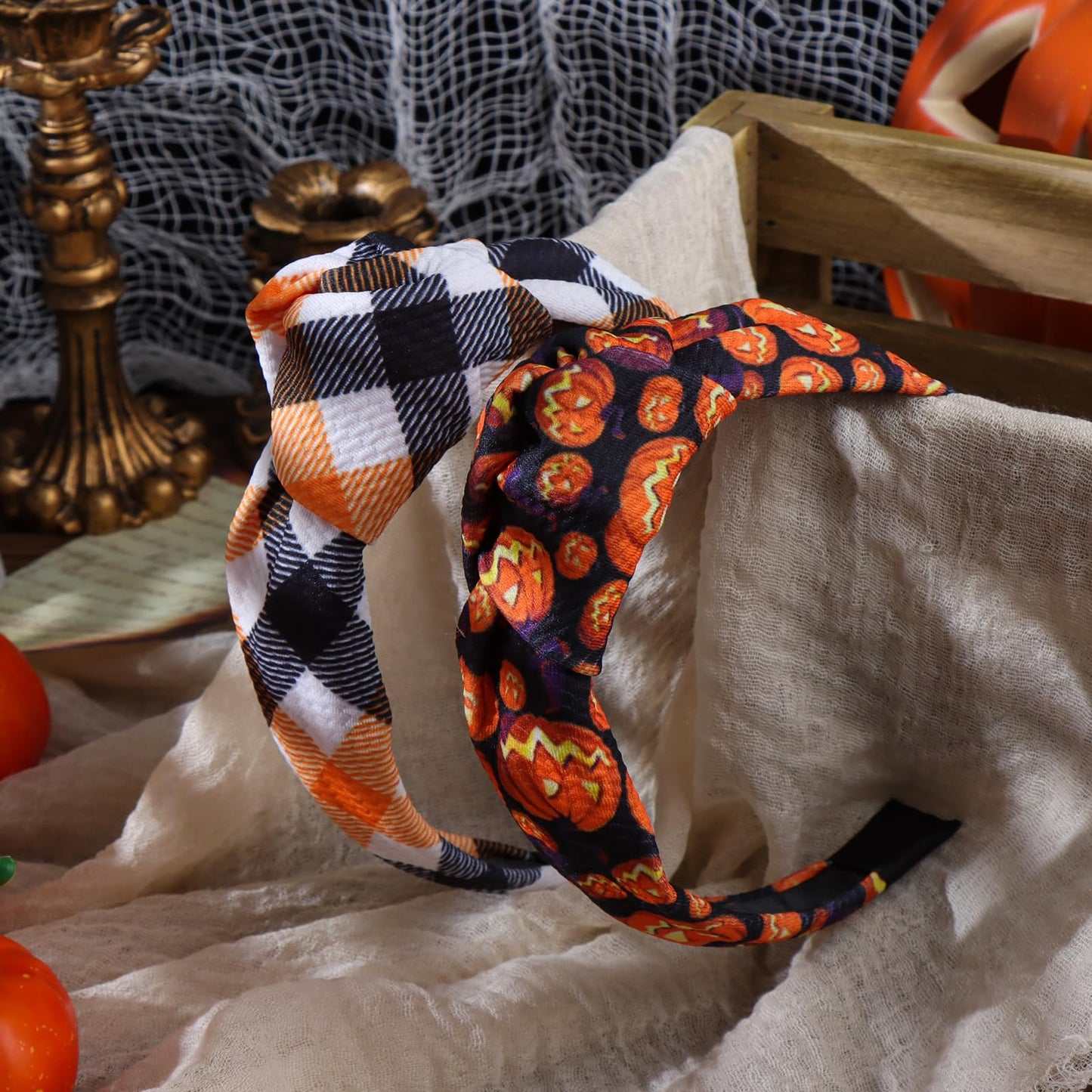 YanJie Pumpkin Hair Accessories: Wide Knotted Headband, Halloween Gifts for Women