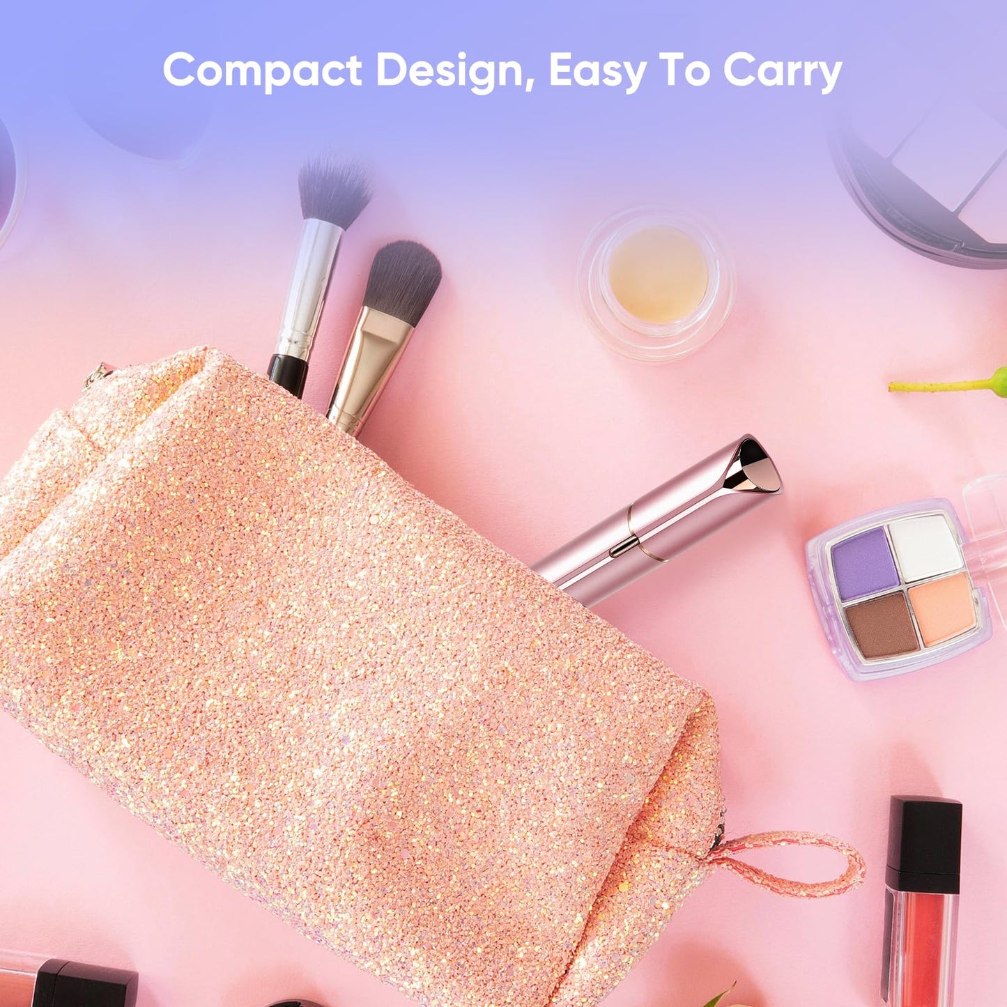 Xinvinx Facial Hair Removal for Women- as Seen on TV Painless Face Shaver -Painless Womens Facial Hair Remover with 2 Replacement Heads, Lipstick-Sized, USB Rechargeable(Rose Gold)