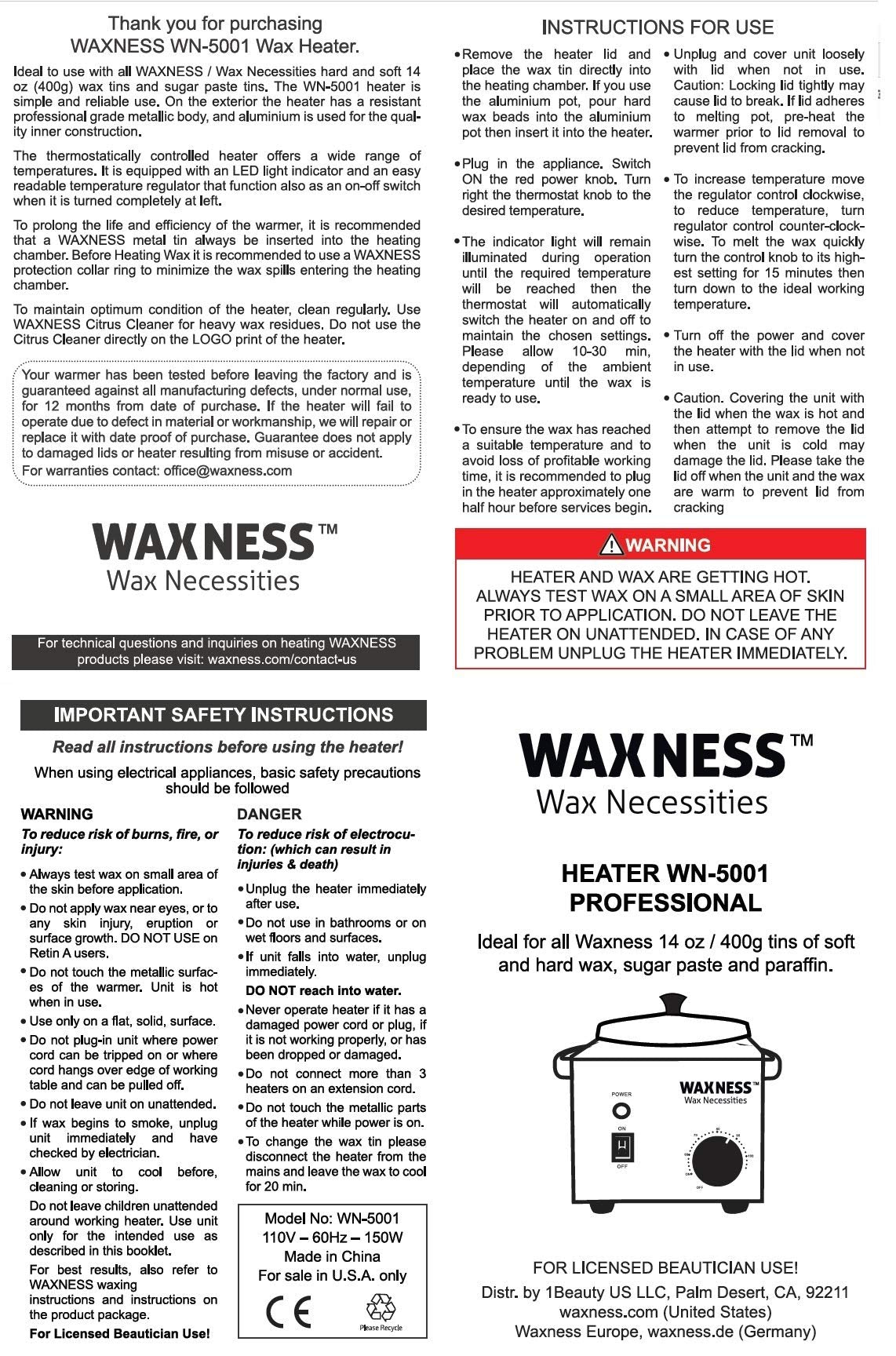 Waxness Green Tea Stripless Waxing Kit with 35.27 oz / 1 kg Wax