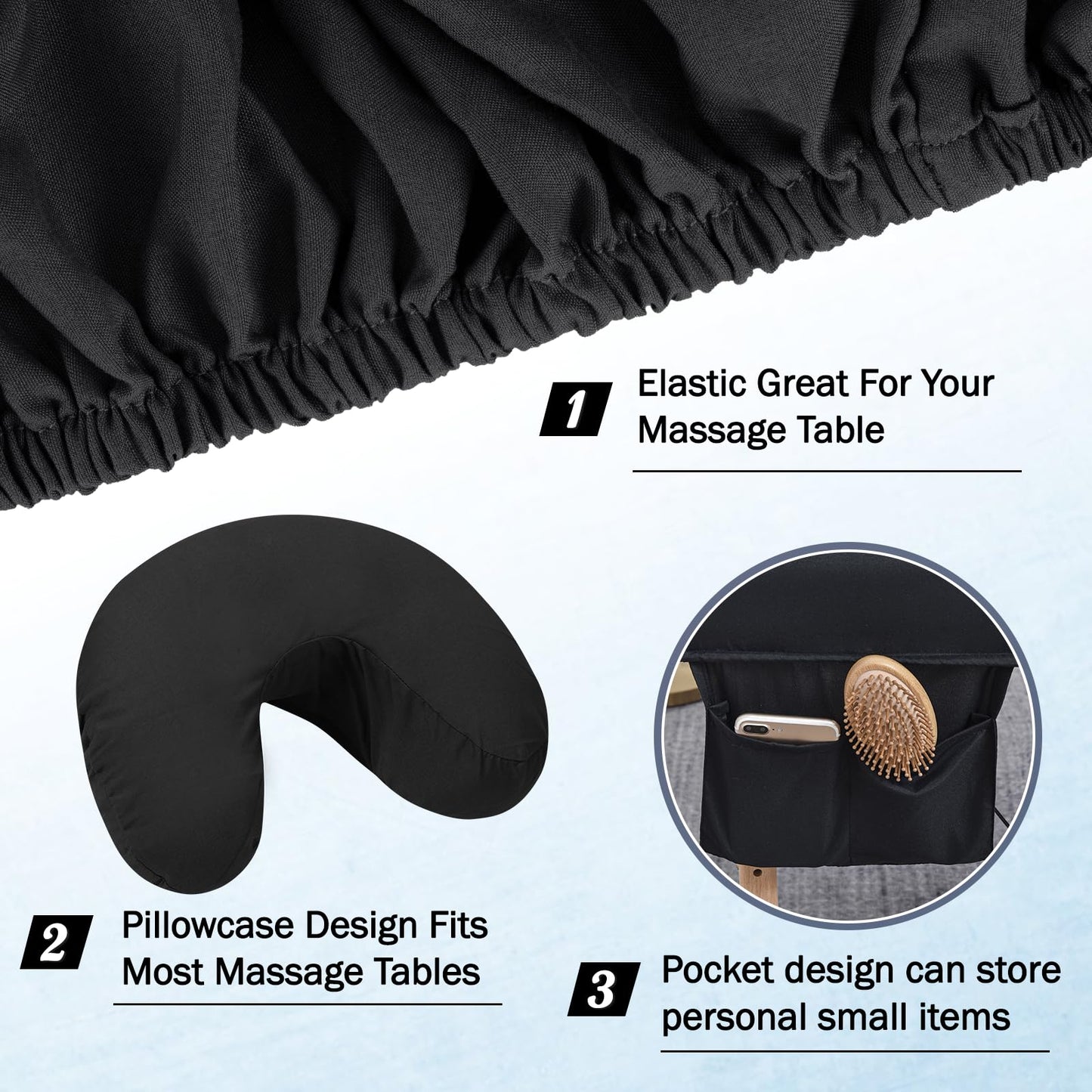 6 Sets Microfiber Massage Table Sheets Set, Massage Sheet Set with Storage Pocket Include Massage Table Cover, Massage Fitted Sheet, Massage Face Rest Cover for Beauty Salon Spa Hair Salon (Black)