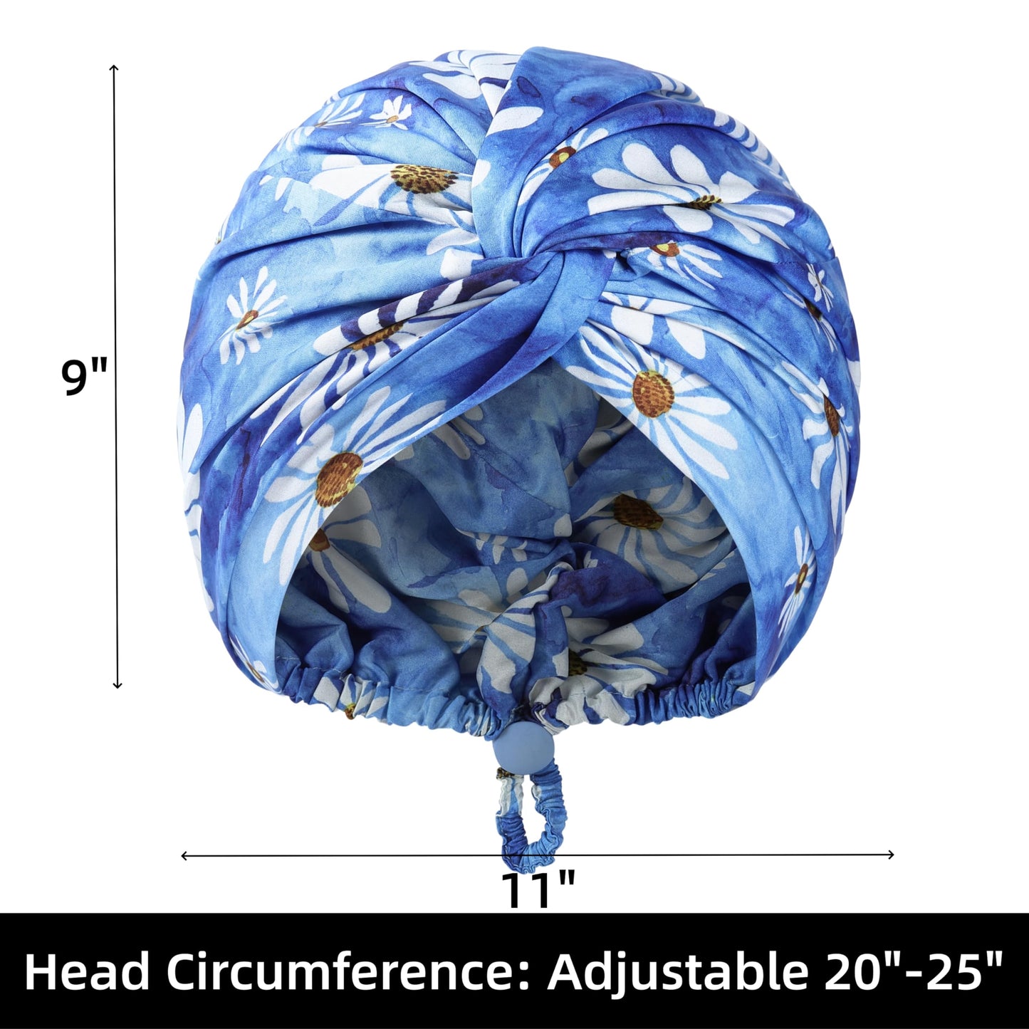Adjustable Silk Satin Bonnet for Sleeping Hair Wrap, Double Layer Sleep Cap, Night Turban for Large Long Curly Braid Women Men Hair - Daisy