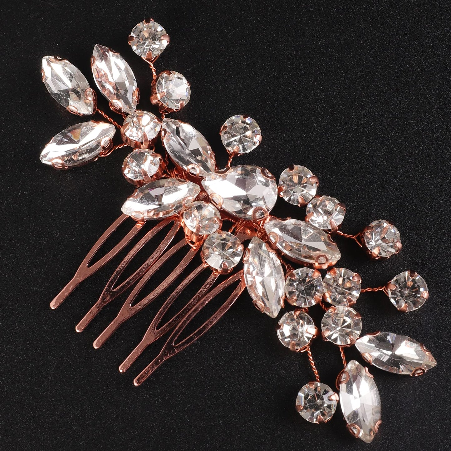 BERYUAN Clear Crystal Teardrop Hair Comb for Women Rhinestone Wedding Hair Accessory for Bride Bridesmaid Prom Hair Pieces (Rose Gold)
