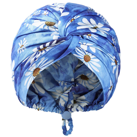 Adjustable Silk Satin Bonnet for Sleeping Hair Wrap, Double Layer Sleep Cap, Night Turban for Large Long Curly Braid Women Men Hair - Daisy