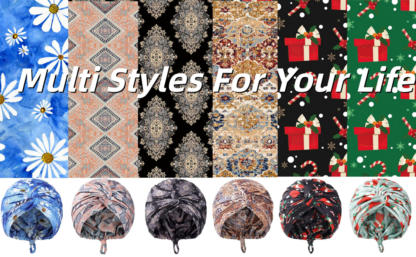 Adjustable Silk Satin Bonnet for Sleeping Hair Wrap, Double Layer Sleep Cap, Night Turban for Large Long Curly Braid Women Men Hair - Daisy