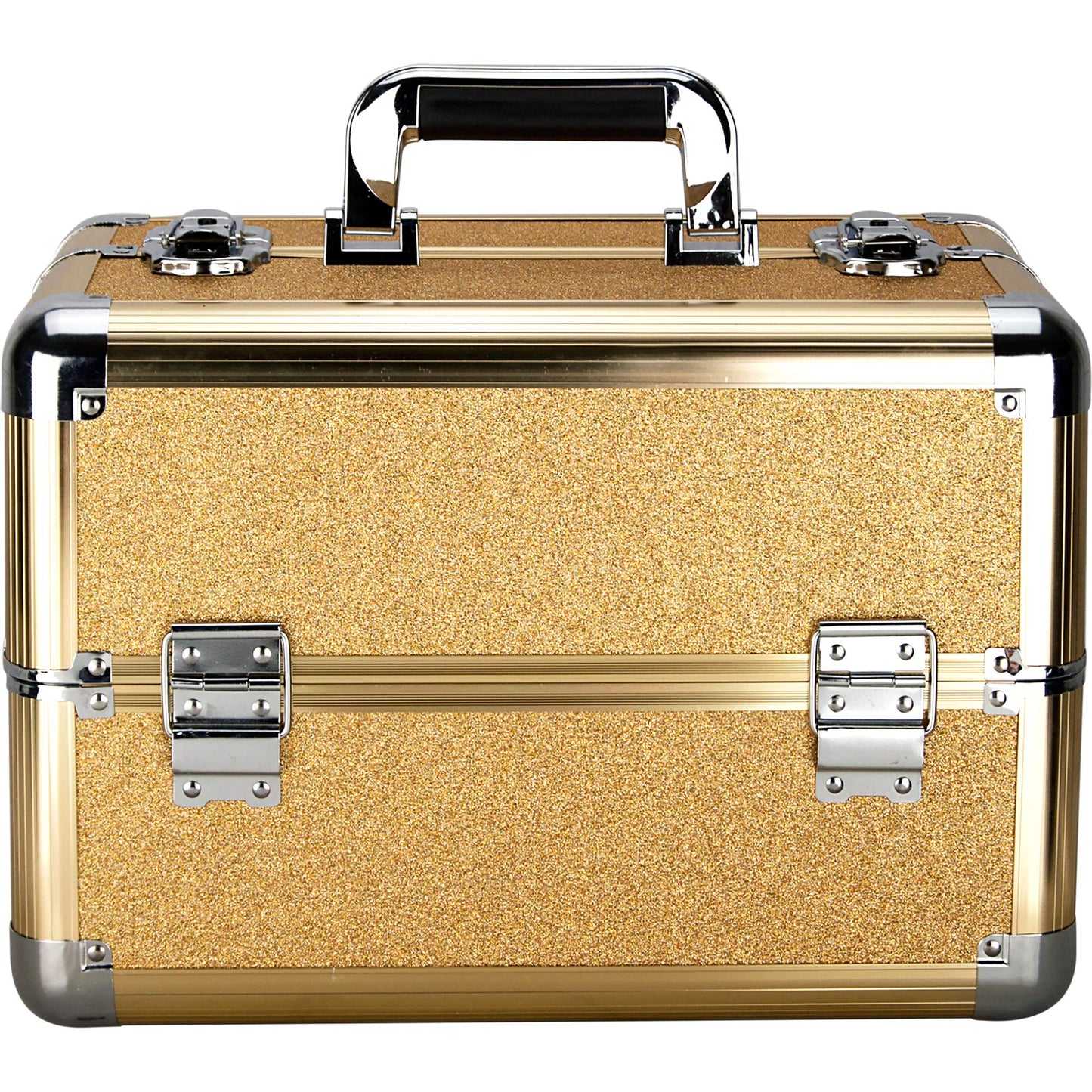 Ver Beauty 4-tiers Extendable Trays Professional Cosmetic Makeup Train Case Organizer Travel Dividers - Vk3403, Gold Glitter