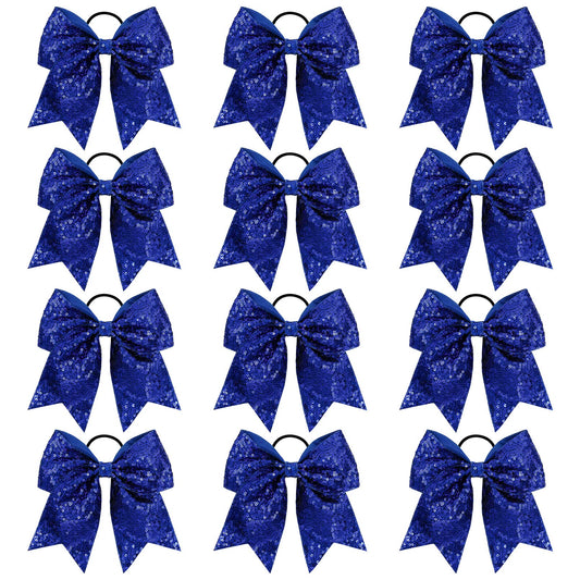 12 PCS 8" Large Glitter Cheer Bows Blue Girl Hair Bows Sparkly Cheerleading Softball Team Bow Hair Accessories for cheerleaders football Competition Sports