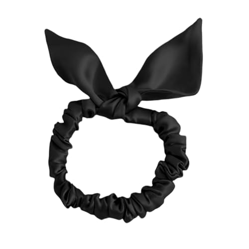 THXSILK Hair Silk Scrunchies with Bow for Women Pure Mulberry Silk Hair Cute Ring Ties Scrunchies for Girls Women's Thick Hair, Black, 2.8"