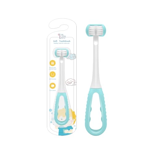TEKINGMU 3 Sided Toddler Toothbrush, Soft Bristles Kids Toothbrush, Autism Sensory Toothbrush, 3 Sided Toothbrush Kids Silicone Elastic Brush Heads Gentle Clean Each Tooth