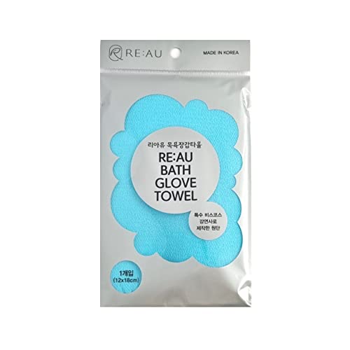 RE:AU Korean Asian Exfoliating Body Scrub Glove Towel Washcloth/Korean Bath Shower Sponge 3 pieces (7 inch x 4.7 inch) (BLUE 3PCS)