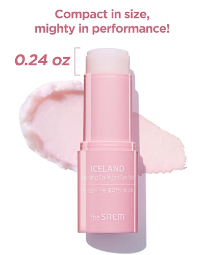 The SAEM Iceland Hydrating Collagen Eye Stick 0.24oz - Anti-wrinkle Moisturizing Eye Balm for Saggy Skin – Under Eye Treatment - Balm to Smooth Skin Texture - Rose Scent