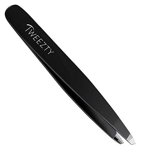Tweezty Slanted Tweezers - Stainless Steel Tweezers Best Precision Pink Tweezers for Eyebrows