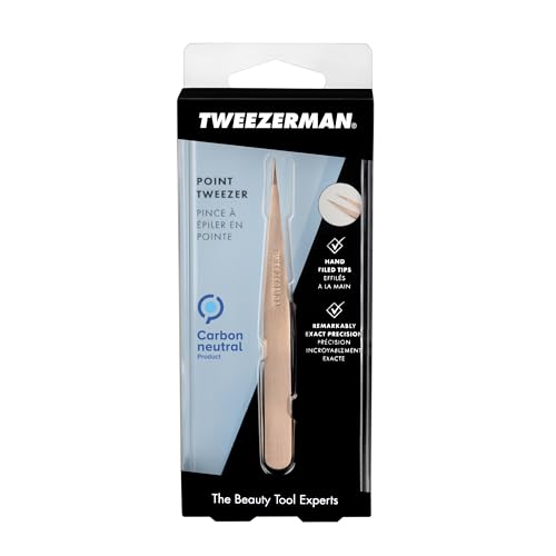 Tweezerman Stainless Steel Point Tweezer - Eyebrow Precision Tweezers, Facial and Ingrown Hair Removal (Rose Gold)