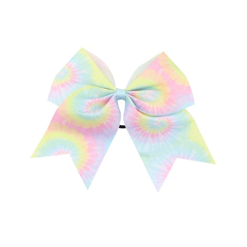 Tie Dye Hair Bows for Cheer Girls Come Ponytail Holder Bow Tie Dye Large Cheer Bowknot PHB02 (D1)