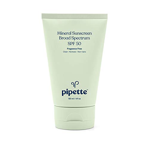 Pipette Mineral Sunscreen - SPF 50 Broad Spectrum Baby Sunblock with Non-Nano Zinc, UVB/UVA Non-Toxic Sun Protection for Kids & Sensitive Skin, 4 fl oz