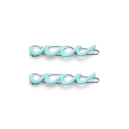 Pura Vida Blue Enamel Wave Hair Barrette Set - 100% Brass Base, Stylish Clip Design - 2 Inches, Pack of 2