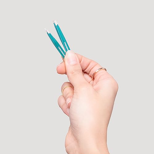 Tweezerman Majestic Turquoise Micro Mini Slant & Point Tweezer Set - Eyebrow Tweezers for Women and Men
