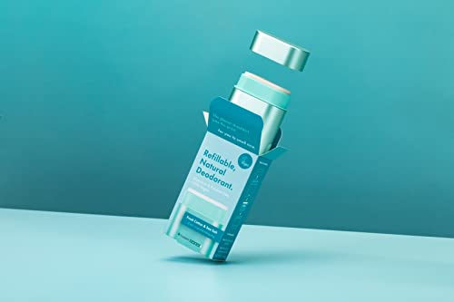 Wild - Natural Refillable Deodorant - Vegan & Eco-Friendly - Aluminum Free - Long Lasting Protection - 100% Natural Ingredients - Starter Kit - Aqua Case, Fresh Cotton & Sea Salt Refill - 1.4oz