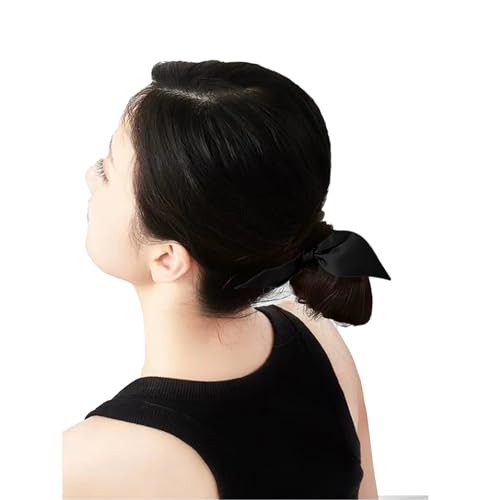 THXSILK Hair Silk Scrunchies with Bow for Women Pure Mulberry Silk Hair Cute Ring Ties Scrunchies for Girls Women's Thick Hair, Black, 2.8"