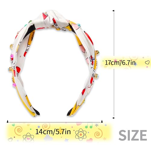 Teacher Headbands for Women Rhinestone Knotted Headband with Pencil Apple Charms Sparkle Pearl Crystal Hairband Top Knot Hair Accessories for Back To School Outfits Teacher Appreciation Gifts 1PCS