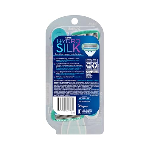 Schick Hydro Silk Sensitive Women's Disposable Razors, 3ct | 5-Blade Disposable Razors for Women Sensitive Skin | Travel Razor for Women