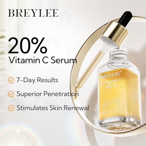 Vitamin C Serum for Face, BREYLEE Vitamin C Facial Serum, Moisturizing Face Serum, Anti Aging Serum for Skin Care, Brightening Skin with Hyaluronic Acid, Vitamin E, Retinol, 0.6 Fl Oz