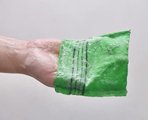 Sofrien Quality Korean Bath Exfoliating Washcloth Body Scrub Towels. Made in Korea (Green, 3 Pcs)