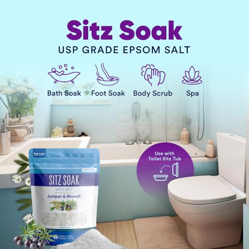 Sitz Bath Soak 2-Lbs Sitz Salt Epsom Salt Hemorrhoid Soothing with Pure Essential Oils in BPA Free Pouch with Press-Lock Seal Made in USA