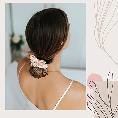 OLESILK 100% Mulberry Silk-Scrunchies for Hair Sleep, Women Grils Silk Hair Ties for Frizz & Breakage Curly Hair, No Damage, Elastics Ponytail Holder, 3 Pack