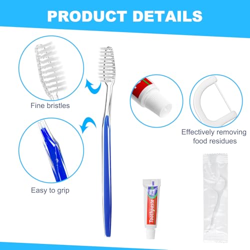 twoworld Disposable Toothbrushes with Toothpaste and Dental Floss Pick Individually Wrapped, Bulk Toothbrush 5 Colors and Toothpaste 5 Grams, Floss, Bulk Hygiene Kits for Homeless,Air Bnb/Hotel (20)
