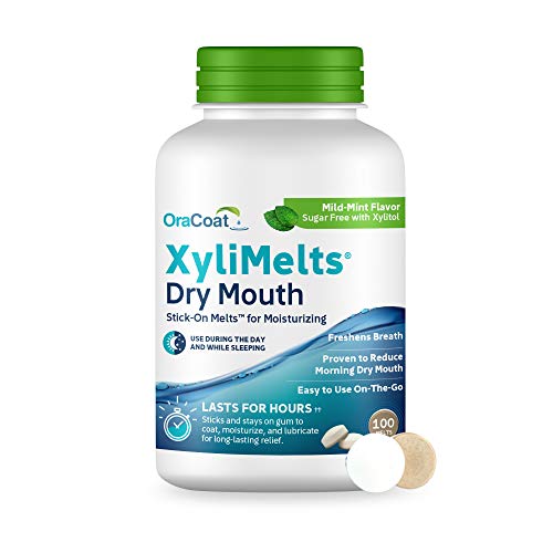 OraCoat XyliMelts Dry Mouth Relief Moisturizing Oral Adhering Discs 100 Count, Mild Mint with Xylitol, for Dry Mouth, Stimulates Saliva, Non-Acidic