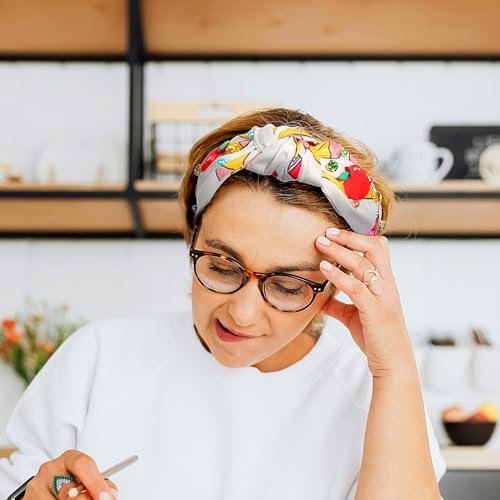 Teacher Headbands for Women Rhinestone Knotted Headband with Pencil Apple Charms Sparkle Pearl Crystal Hairband Top Knot Hair Accessories for Back To School Outfits Teacher Appreciation Gifts 1PCS