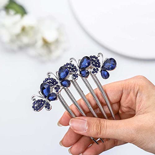 Bohend Rhinestone Hair Comb Crystal Hairpieces Bridal Hair Accessories for Women and Girls (A-Blue)